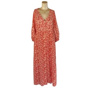 The Nines by HATCH Red Floral Button Front Maxi Maternity Dress XXL Boho Cotton